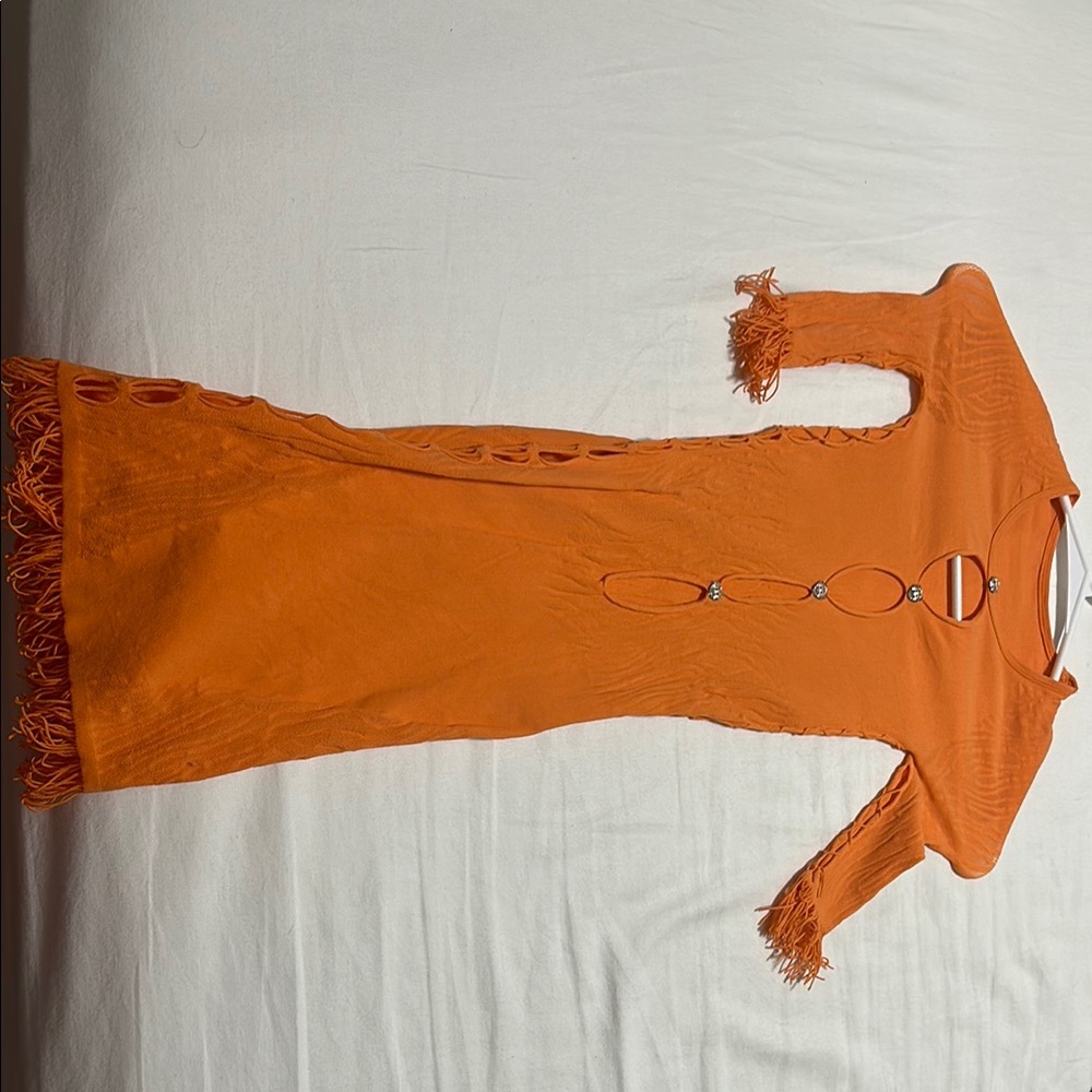 Orange Fringe Detail Dress